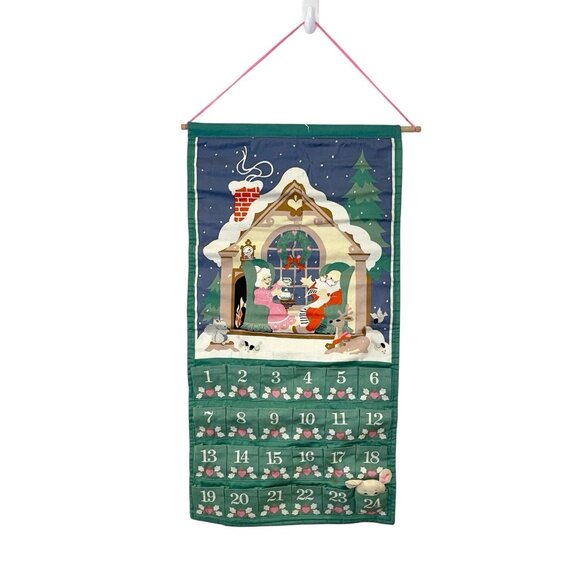 VINTAGE 1987 AVON COUNT DOWN TO CHRISTMAS CLOTH ADVENT CALENDAR & ORIGINAL MOUSE - Picture 2 of 8
